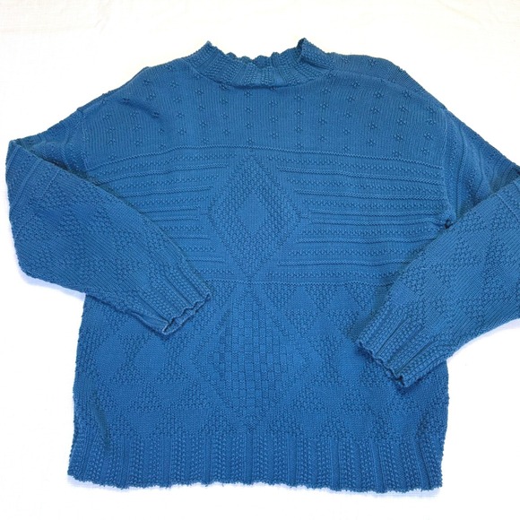 Vtg Bedford Fair‎ Blue Knit Cotton Diamond Pattern Mock Neck Sweater Medium - Picture 4 of 9